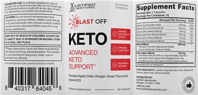 Photo of the Justified Laboratories Blast Off Keto label