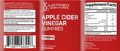 Photo of the Justified Laboratories Apple Cider Vinegar Gummies 1000 mg label