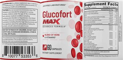 Photo of the Justified Laboratories Glucofort Max label