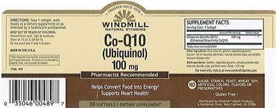 Photo of the Windmill Co-Q10 (Ubiquinol) 100 mg label