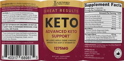 Photo of the Justified Laboratories Great Results Keto label
