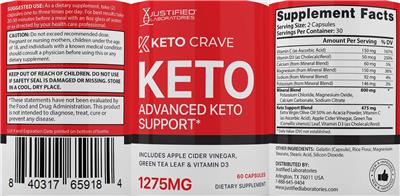 Photo of the Justified Laboratories Keto Crave Keto label