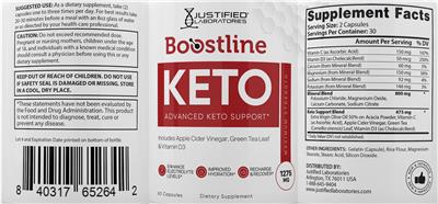 Photo of the Justified Laboratories Boostline Keto label