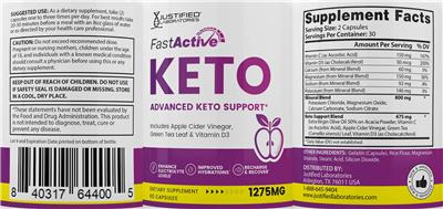 Photo of the Justified Laboratories Fast Active Keto label