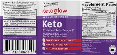 Photo of the Justified Laboratories Ketoglow Keto label