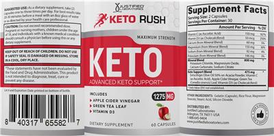 Photo of the Justified Laboratories Keto Rush Keto label