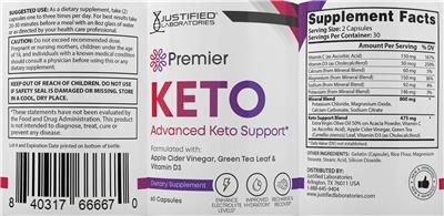 Photo of the Justified Laboratories Premier Keto label