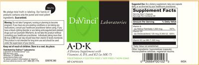Photo of the DaVinci Laboratories A-D-K label