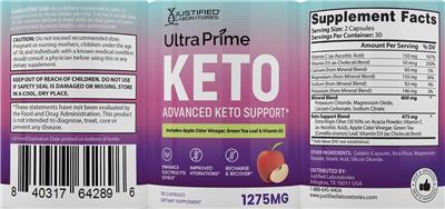 Photo of the Justified Laboratories Ultra Prime Keto label