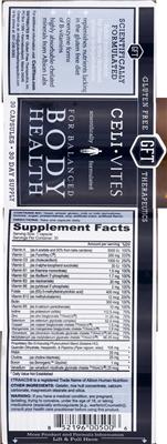 Photo of the Gluten Free Therapeutics Celi-Vites For Balanced BodyHealth label