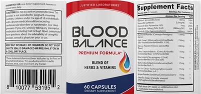 Photo of the Justified Laboratories Blood Balance label