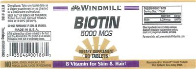 Photo of the Windmill Biotin 5000 mcg label