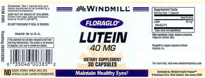 Photo of the Windmill Lutein 40 mg label