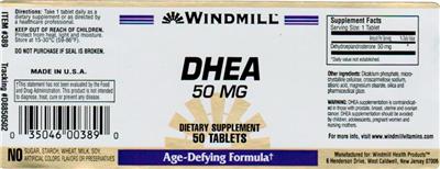 Photo of the Windmill DHEA 50 mg label