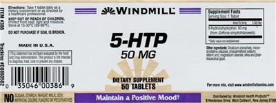 Photo of the Windmill 5-HTP 50 mg label