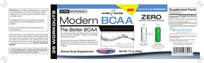 Photo of the USPlabs Modern BCAA White Blue Raspberry label