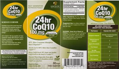 Photo of the Genceutic Naturals 24hr CoQ10 100 mg label