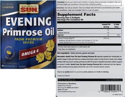 Photo of the Health From The Sun Evening Primrose Oil label