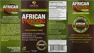 Photo of the Genceutic Naturals African Mango +Green Tea label