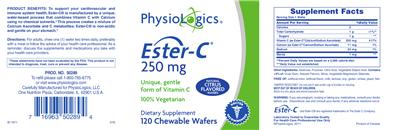 Photo of the PhysioLogics Ester-C 250 mg label