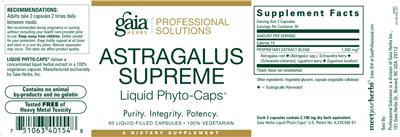 Photo of the Gaia Herbs Professional Solutions Astragalus Supreme Liquid Phyto-Caps label