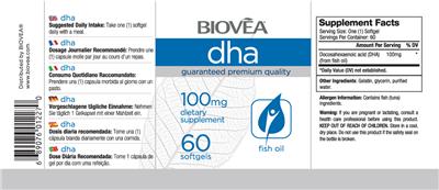 Photo of the BIOVEA DHA 100 mg label