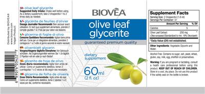 Photo of the BIOVEA Olive Leaf Glycerite label