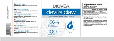Photo of the BIOVEA Devil's Claw 166 mg label