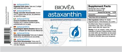 Photo of the BIOVEA Astaxanthin 4 mg label