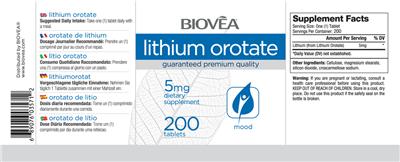 Photo of the BIOVEA Lithium Orotate 5 mg label