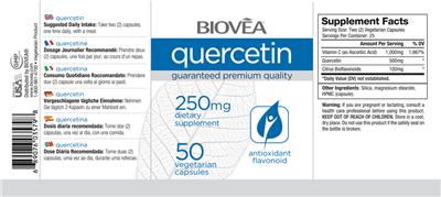 Photo of the BIOVEA Quercetin 250 mg label