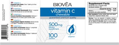 Photo of the BIOVEA Vitamin C Chewable 500 mg label