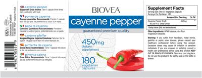 Photo of the BIOVEA Cayenne Pepper 450 mg label