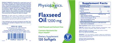 Photo of the PhysioLogics Flaxseed Oil 1200 mg label
