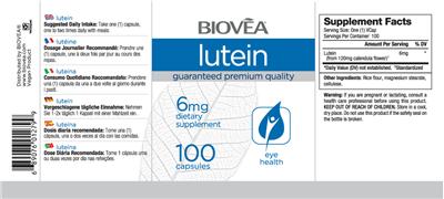 Photo of the BIOVEA Lutein 6 mg label