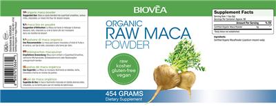 Photo of the BIOVEA Organic Raw Maca Powder label