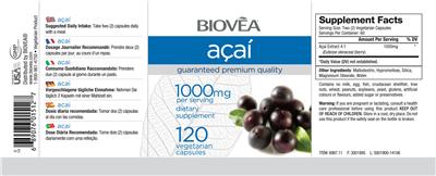 Photo of the BIOVEA Acai 1000 mg label