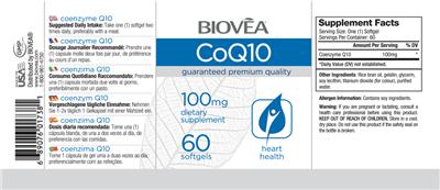 Photo of the BIOVEA CoQ10 100 mg label