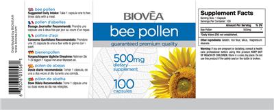 Photo of the BIOVEA Bee Pollen 500 mg label