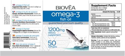 Photo of the BIOVEA Omega-3 Fish Oil 1200 mg label