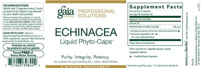 Photo of the Gaia Herbs Professional Solutions Echinacea Liquid Phyto-Caps label