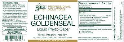 Photo of the Gaia Herbs Professional Solutions Echinacea Liquid Phyto-Caps label