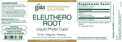Photo of the Gaia Herbs Professional Solutions Eleuthero Root Liquid Phyto-Caps label
