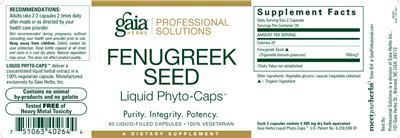 Photo of the Gaia Herbs Professional Solutions Fenugreek Seed Liquid Phyto-Caps label