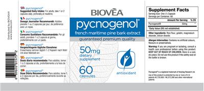 Photo of the BIOVEA Pycnogenol French Maritime Pine Bark Extract 50 mg label