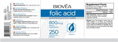 Photo of the BIOVEA Folic Acid 800 mcg label