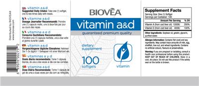 Photo of the BIOVEA Vitamin A & D label