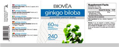 Photo of the BIOVEA Ginkgo Biloba 60 mg label