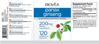 Photo of the BIOVEA Panax Ginseng 200 mg label