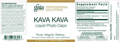 Photo of the Gaia Herbs Professional Solutions Kava Kava Liquid Phyto-Caps label